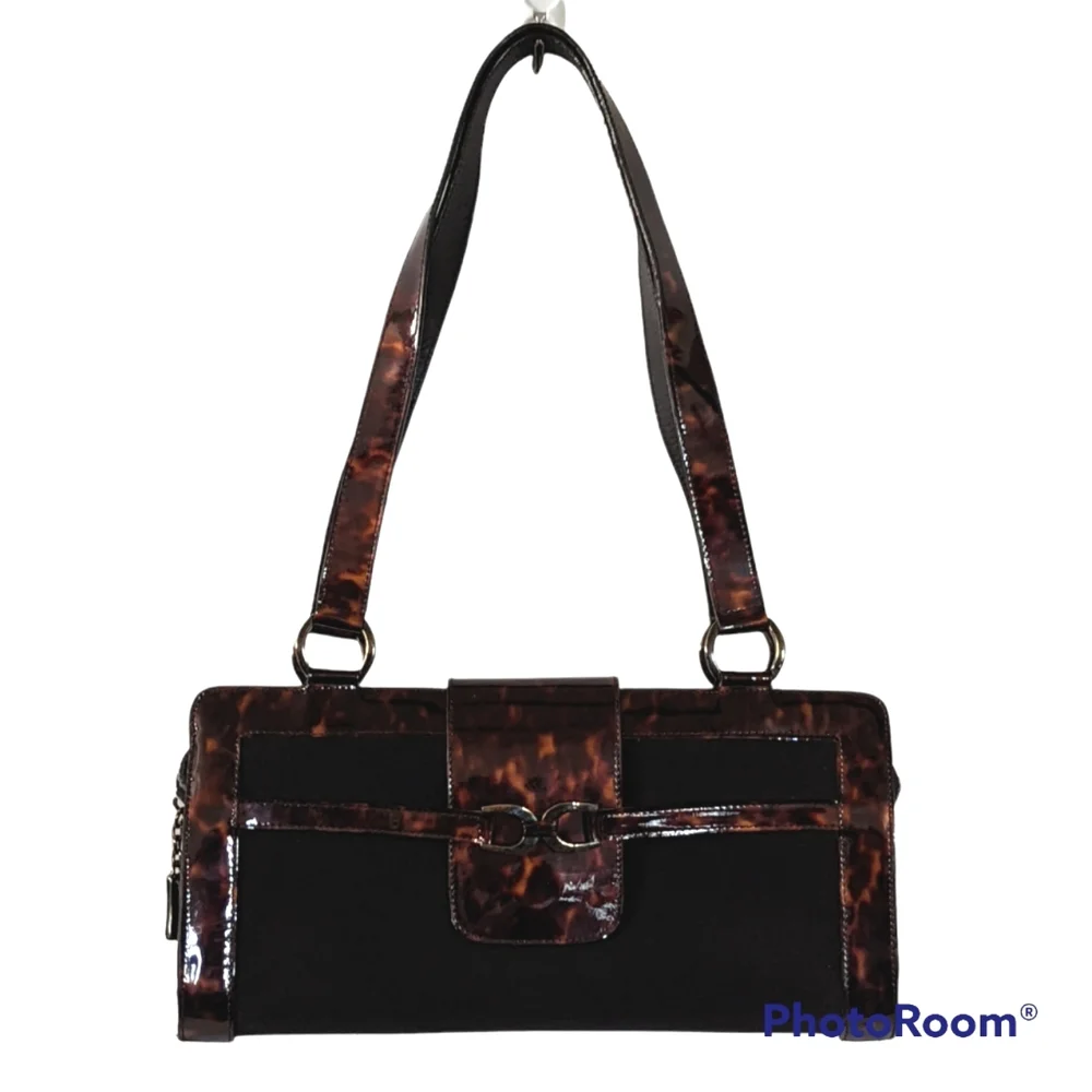 Stuart Weitzman Tortoise Brown Black Patent Leather Shoulder Bag A01 - Picture 8 of 14